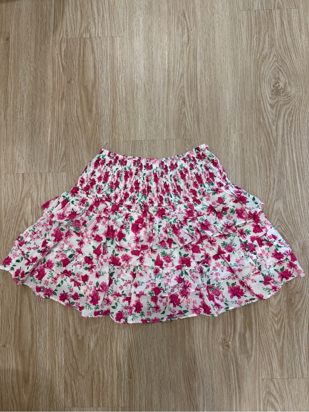 Olivaceous Pink & White Floral Tiered Skirt